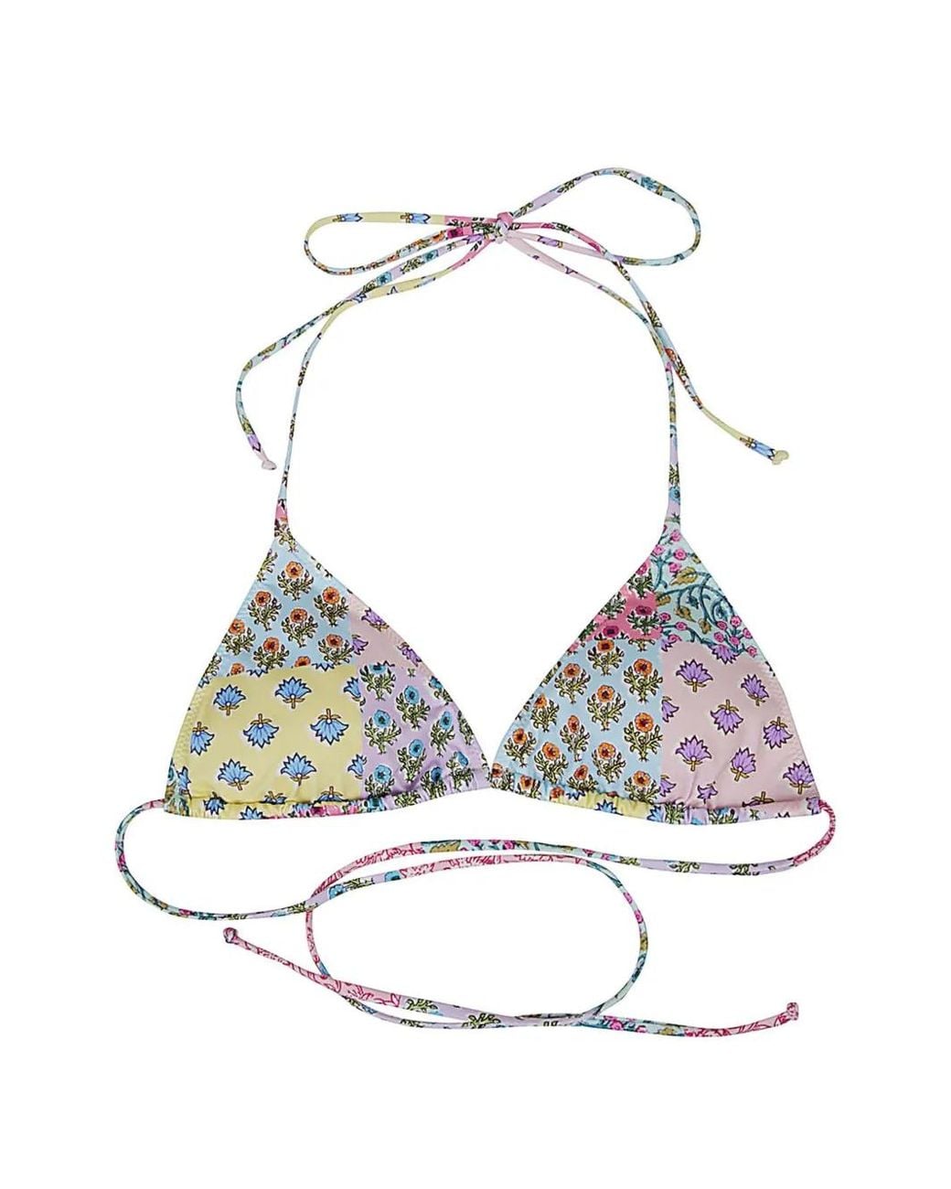 Mc2 Saint Barth White Triangle Floral Bikini Top
