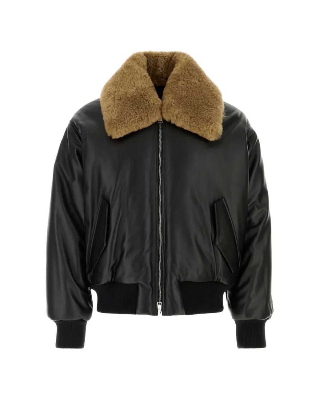 AMI Black Lamb Leather Padded Jacket