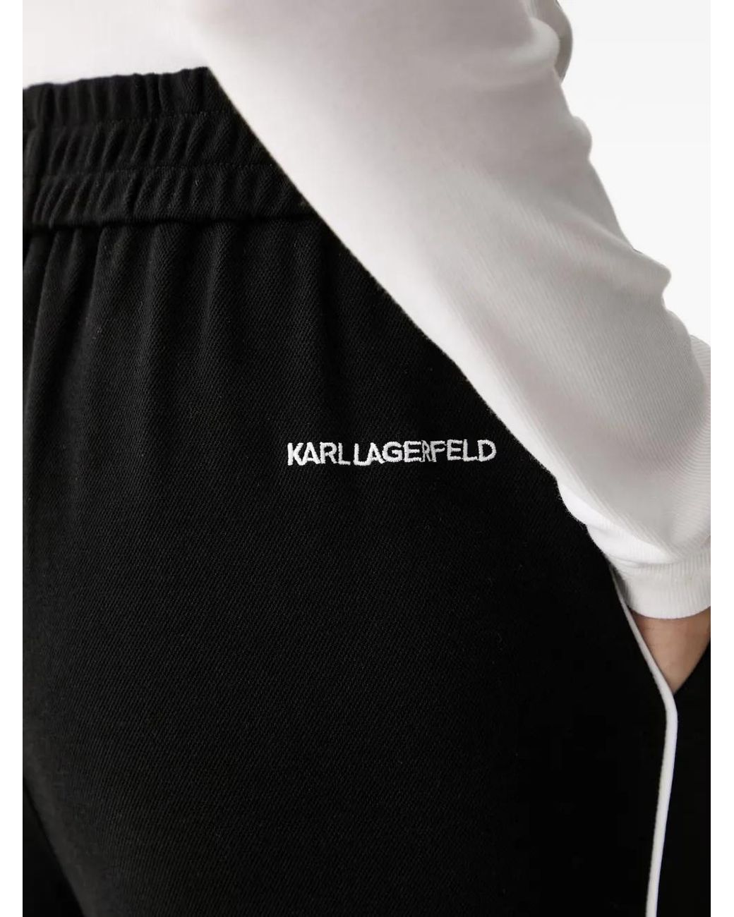 Karl Lagerfeld Black Logo-Embroidered Side-Stripe Trousers