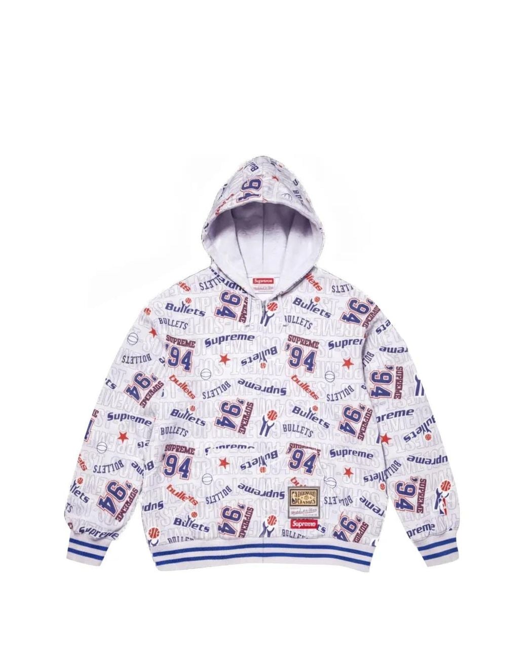 Supreme White X Mitchell & Ness Nba Logo-Print Zip-Up Hoodie for men