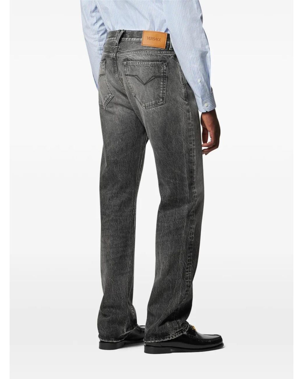 Versace Gray Jeans With Logo Appliqué for men