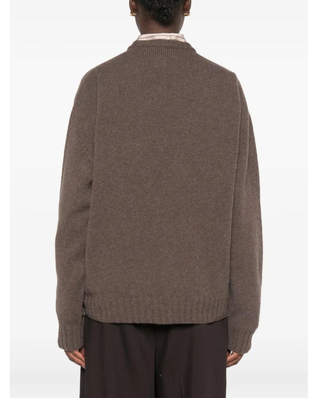 Alysi Brown V-Neck Ribbed-Trim Sweater