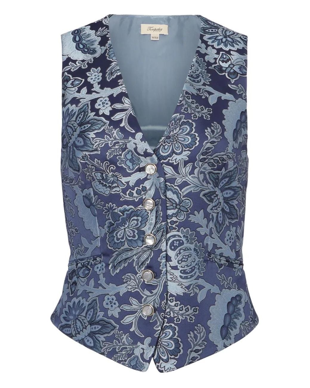 Temperley London Blue Floral-Print Buttoned Waistcoat