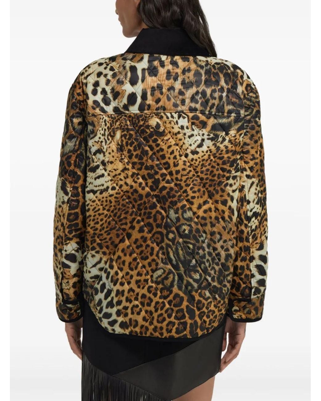 Roberto Cavalli Black Leopard-Print Jacket