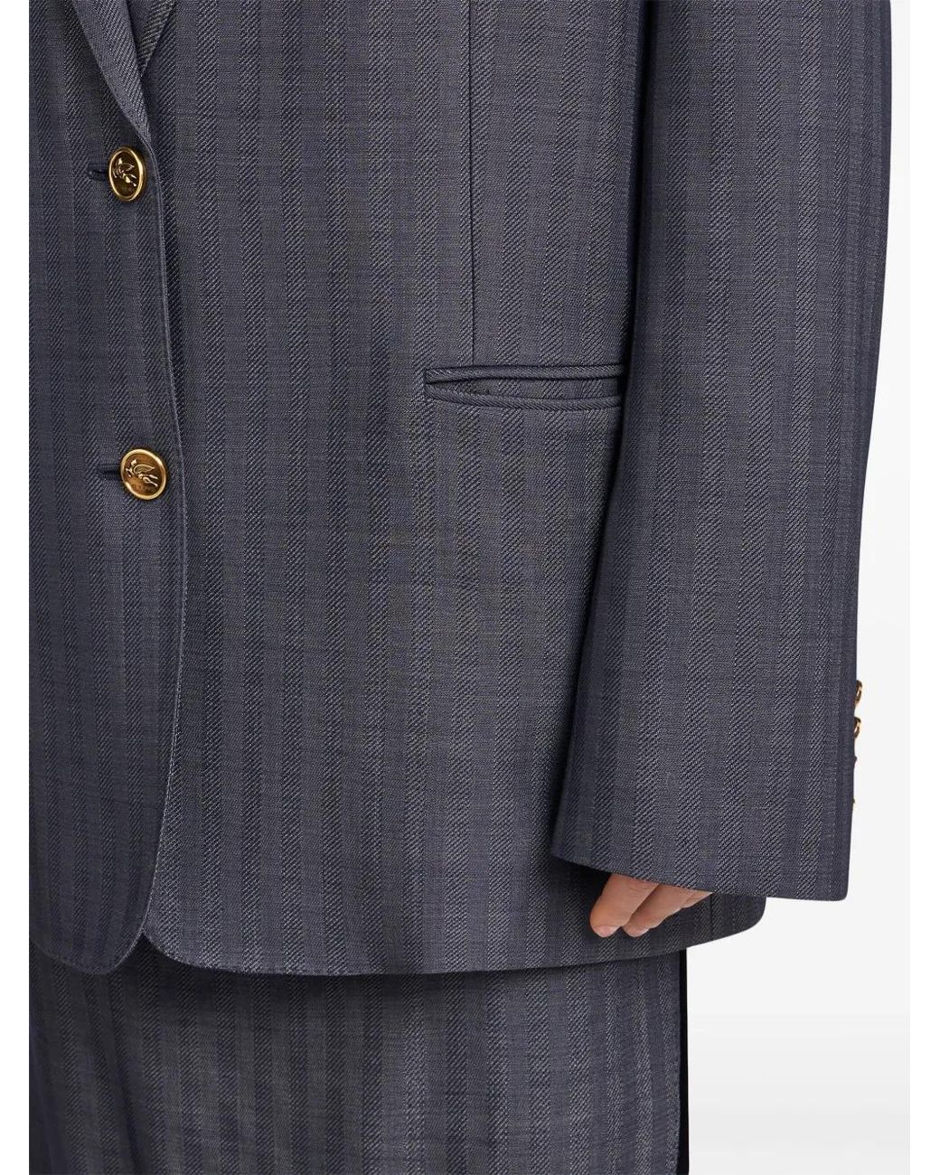 Etro Blue Logo-Engraved Buttons Oversized Jacket
