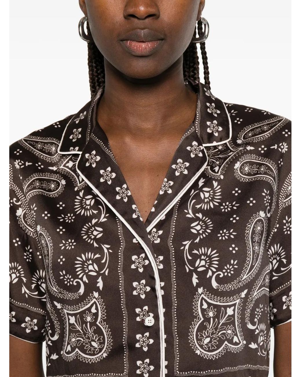 Sandro Brown Cropped Bandana Print Shirt