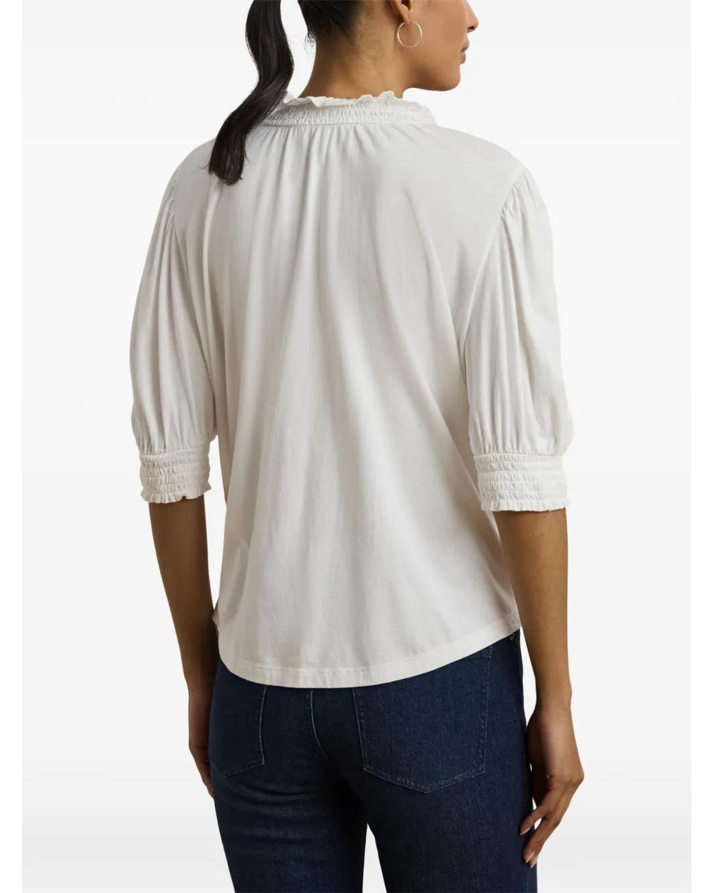 Ralph Lauren White Embroidered Tassel-Detail Top