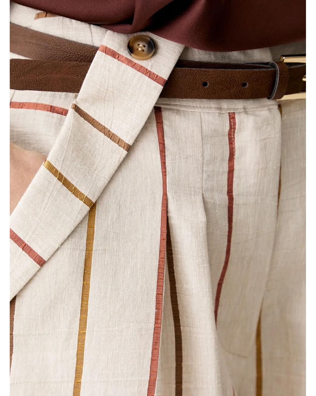ViCOLO Natural Striped Pleated Shorts
