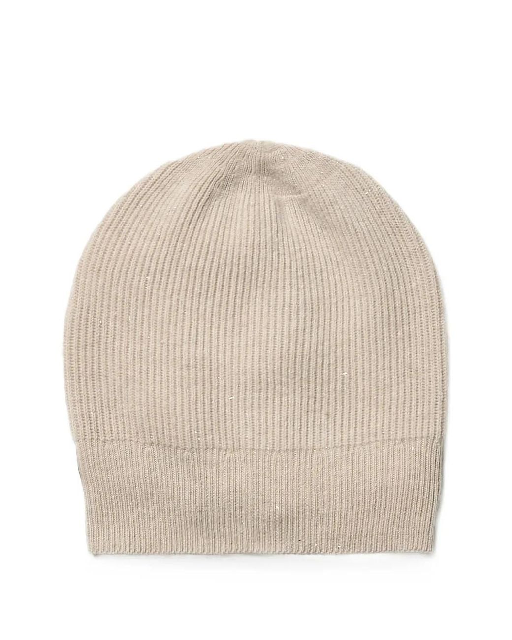 Peserico Natural Ribbed-Knit Beanie Hat