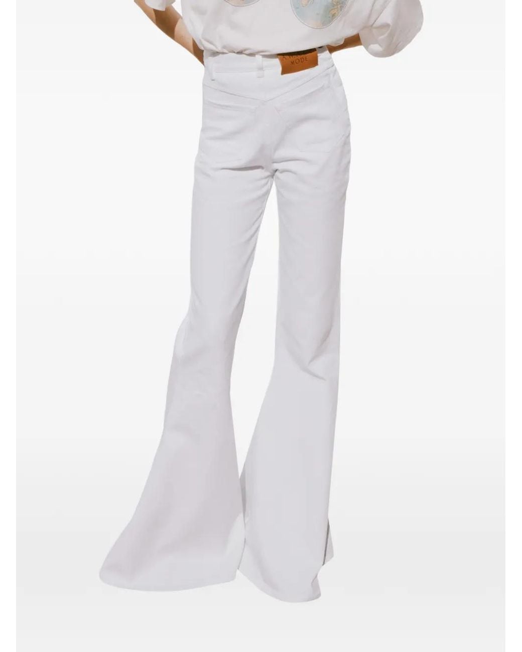 A.W.A.K.E. MODE White Logo-Patch Flared Jeans
