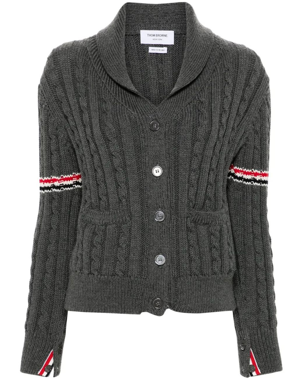 Thom Browne Black Rwb-Stripe Cable-Knit Cardigan