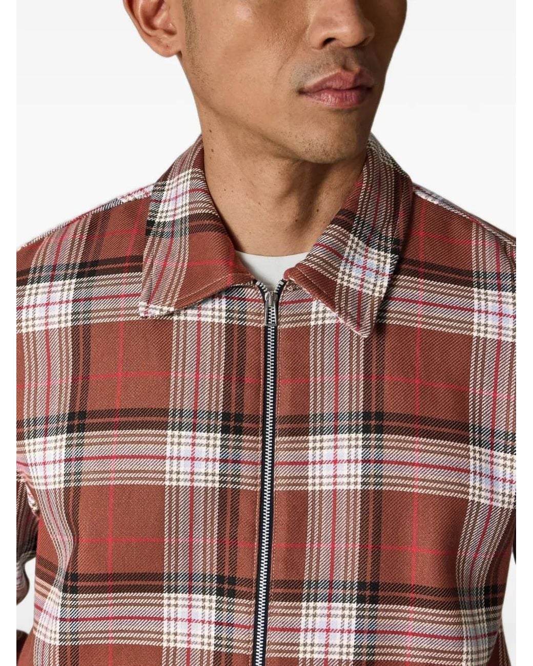 Paul Smith Red Zip-Up Checked Shirt for men