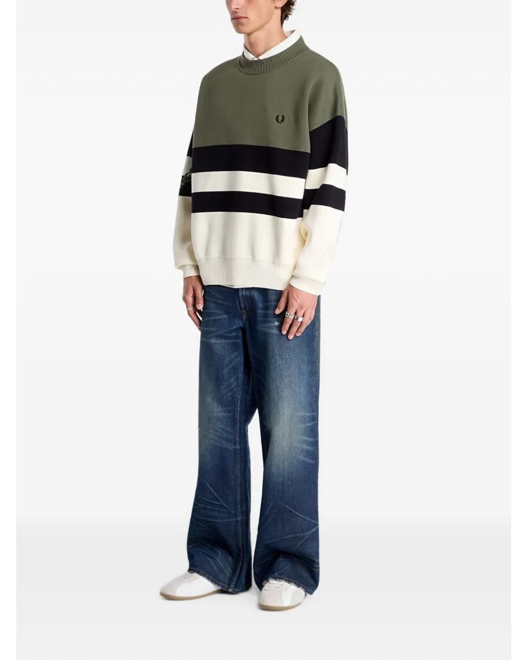 Fred Perry Gray Striped Sweater for men