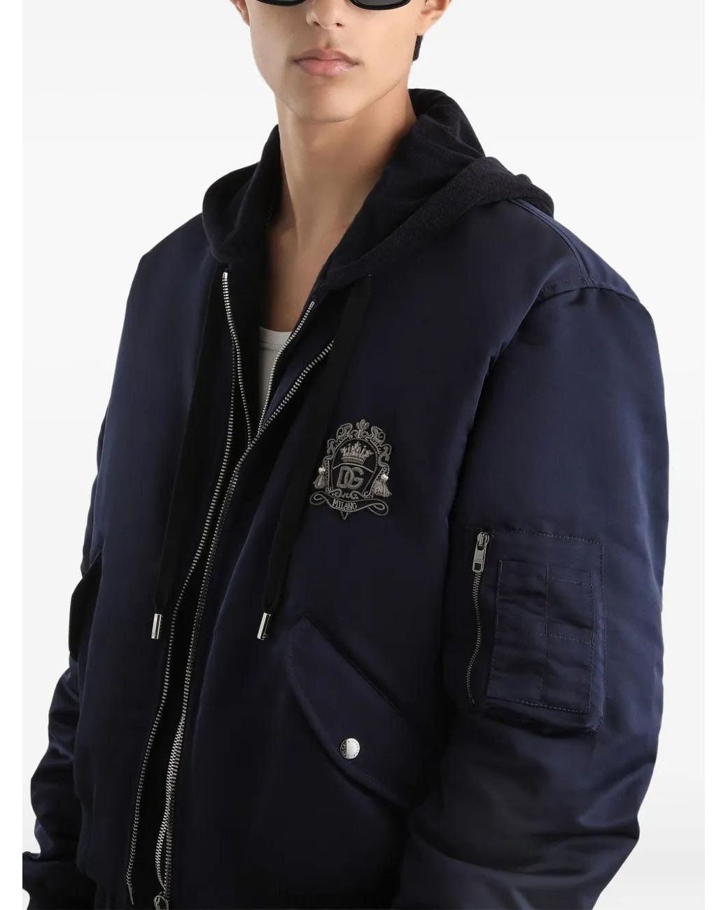 Dolce & Gabbana Blue Duchesse Padded Bomber Jacket for men