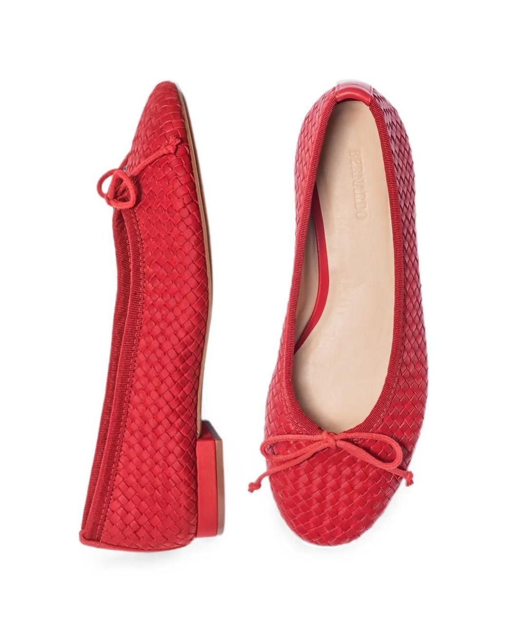 Bernardo Red Woven Bow-Detail Ballet Flats
