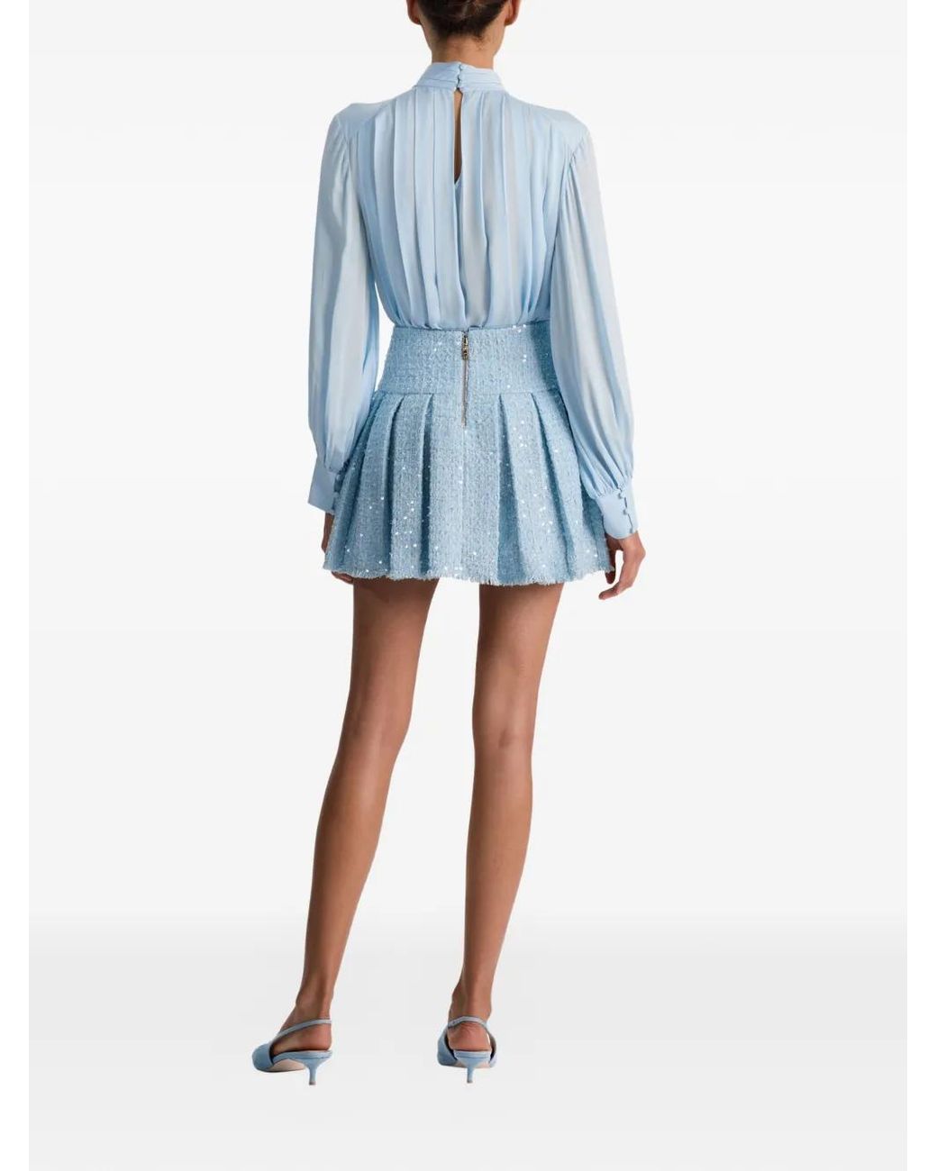 Alice + Olivia Blue Pleated Blouson Blouse
