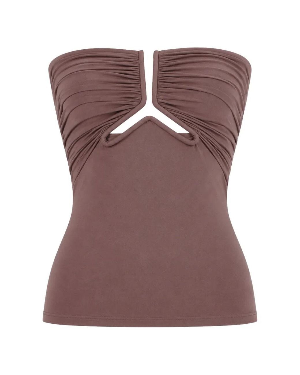 Rick Owens Brown Cut-Out Ruched Top