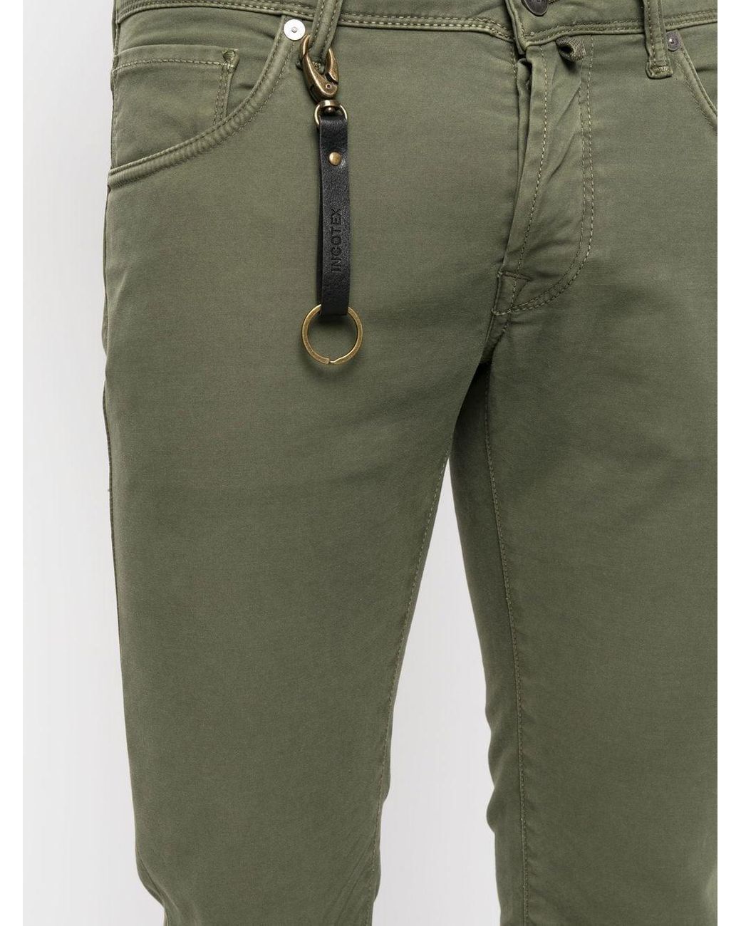 Incotex Logo-patch Slim-cut Chinos in Green for Men | Lyst