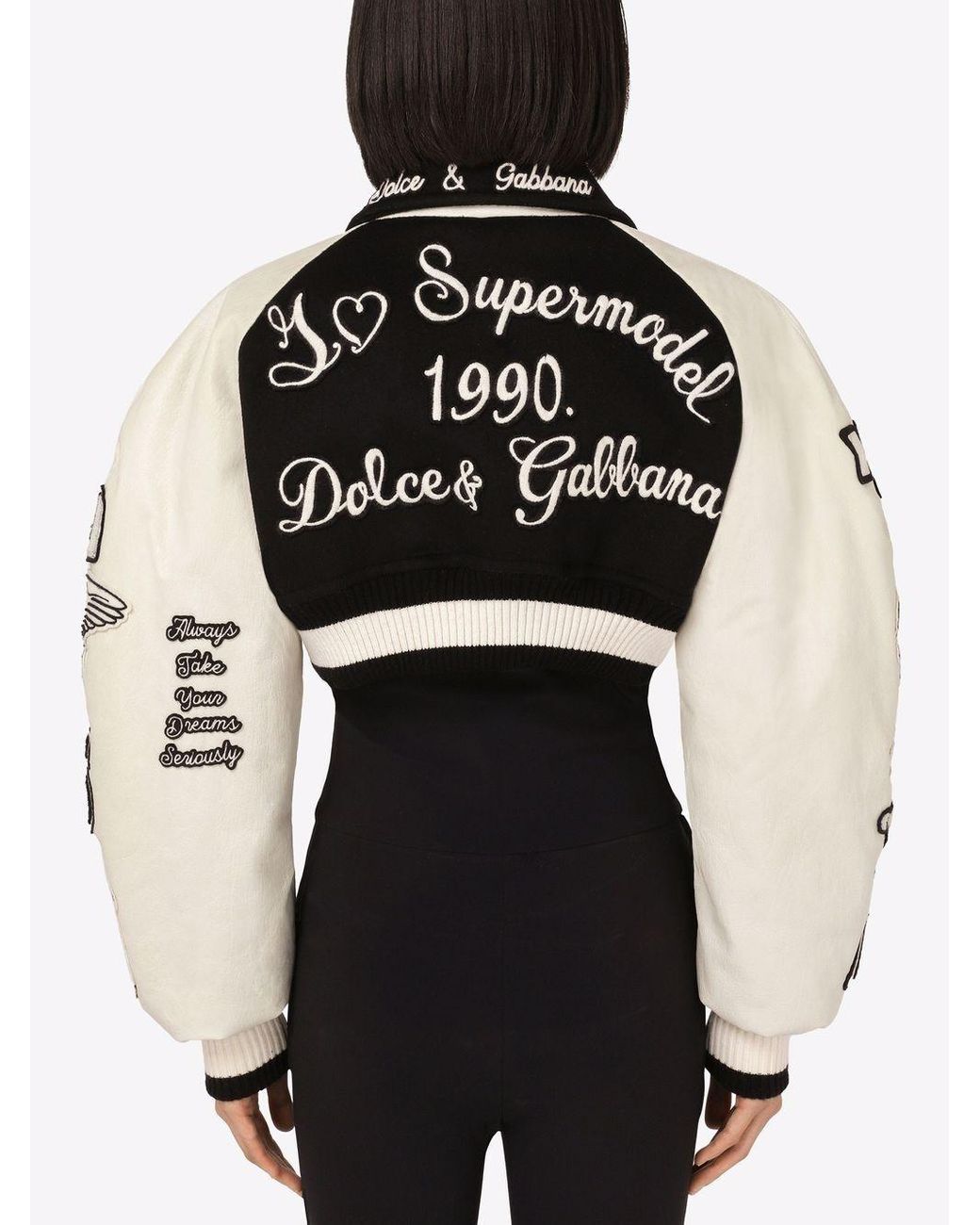 Dolce & Gabbana Cropped Bomber Jacket in Black | Lyst