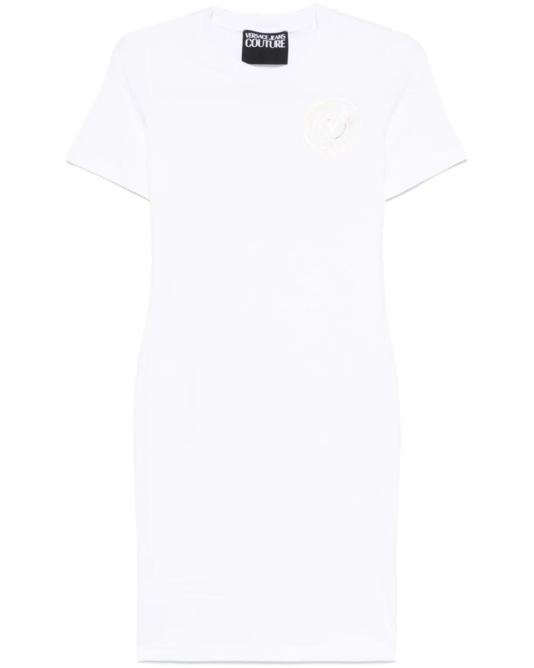 Versace Jeans Couture White Logo-Print Mini Dress