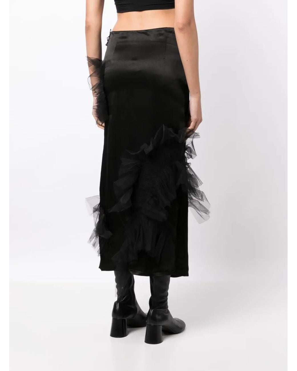 JNBY Black Tulle Ruffled Straight Skirt