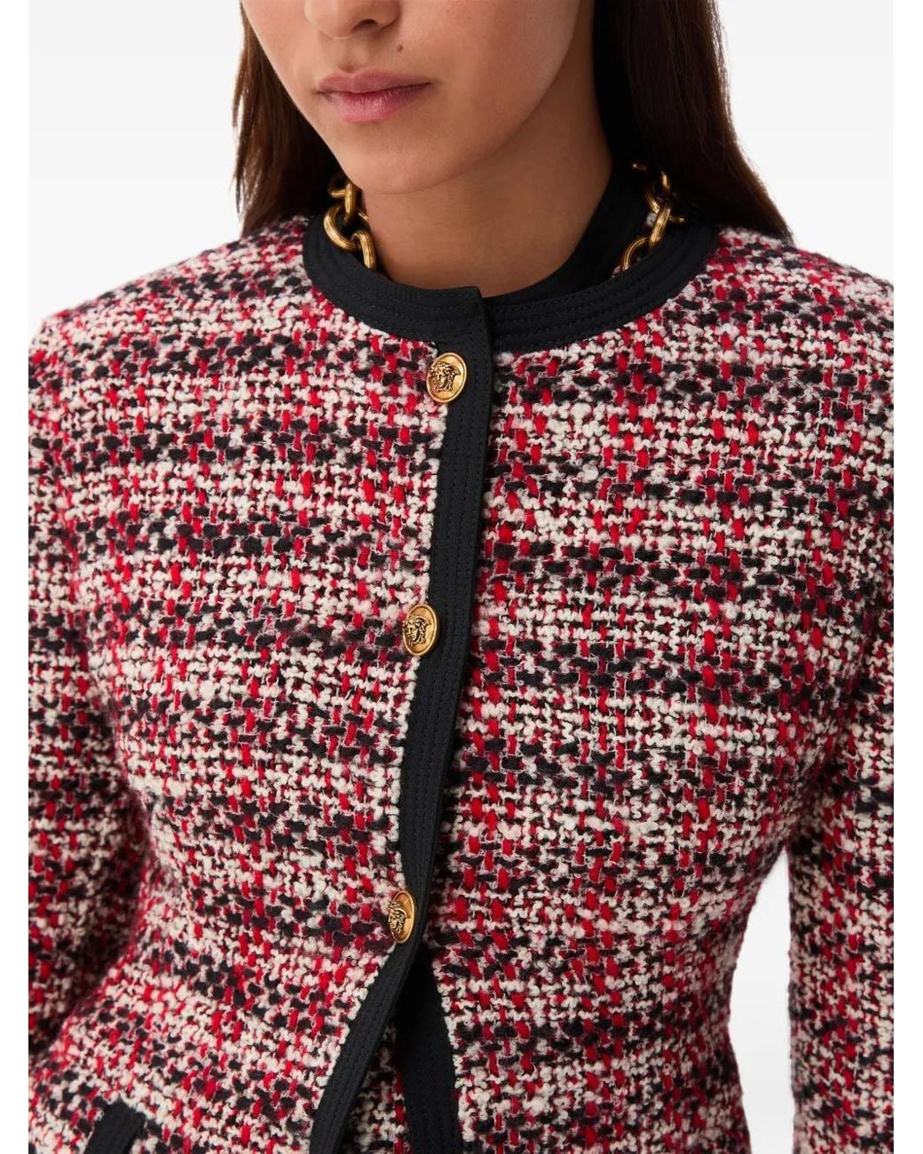Versace Red Tweed Cardigan Jacket