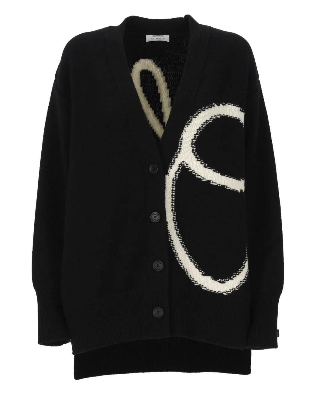 Off-White c/o Virgil Abloh Black Logo-Intarsia Wool Cardigan