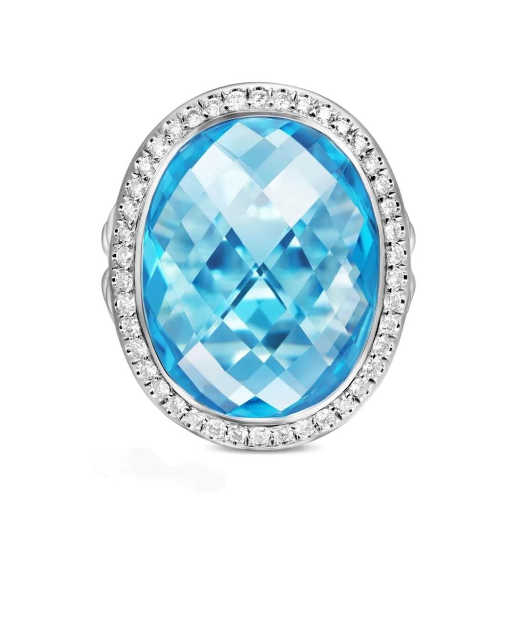 David Yurman Blue Sterling Albion Oval Topaz And Diamond Ring (21Mm)