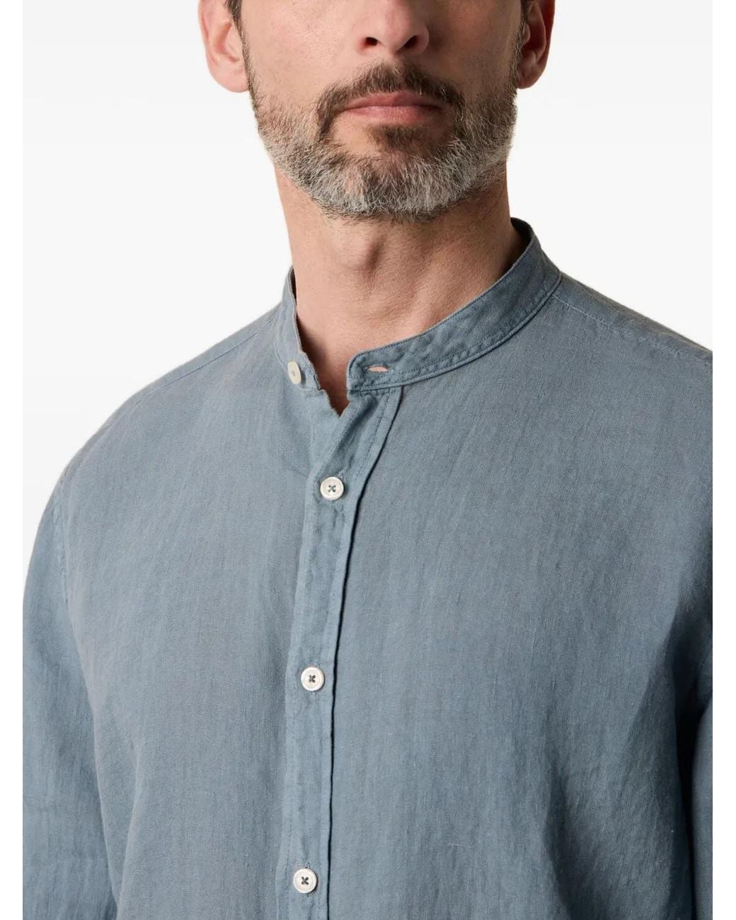 Brooks Brothers Blue Stand Collar Linen Shirt for men