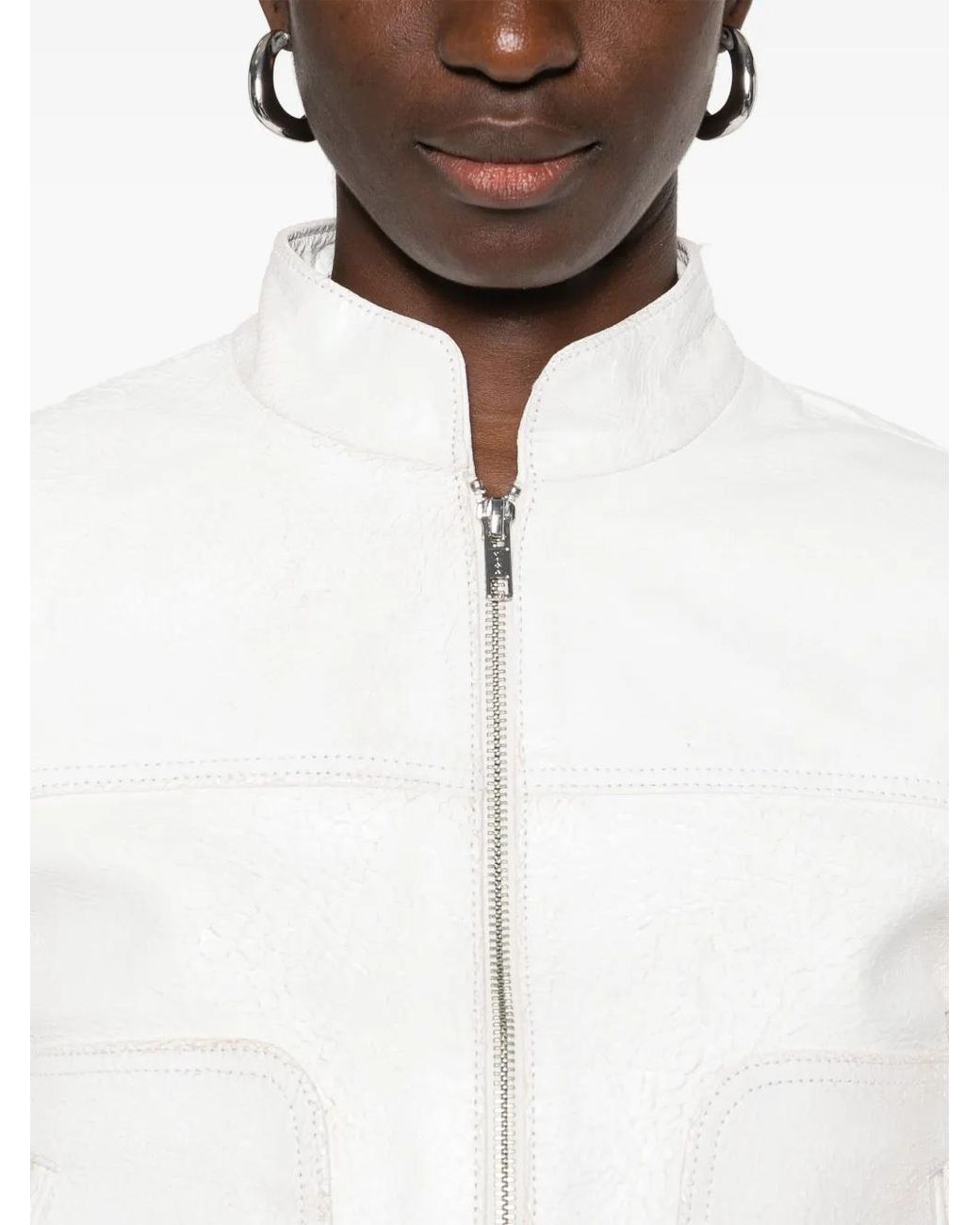 R13 White Cracked-Effect Jacket