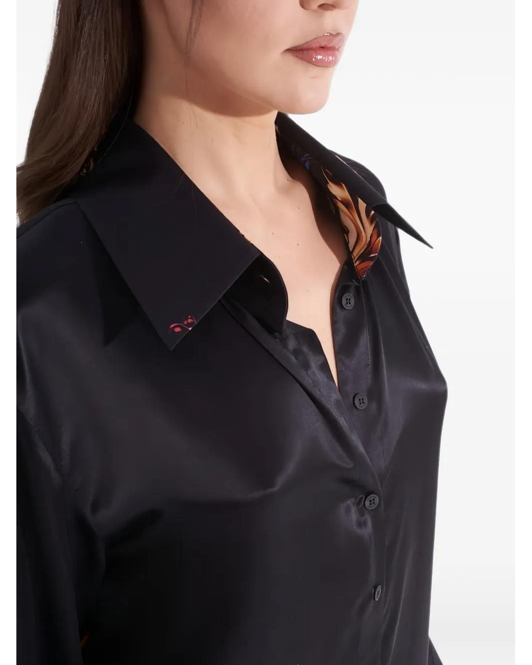Tessitura Body Couture Black Baroque-Print Silk Shirt