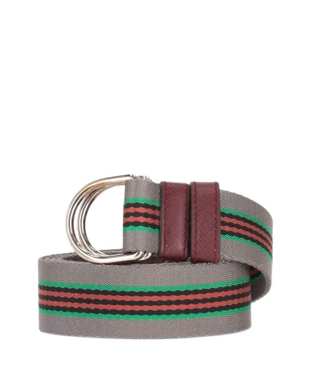 Prada Gray Gestreifter Gürtel Mit D-Ringen