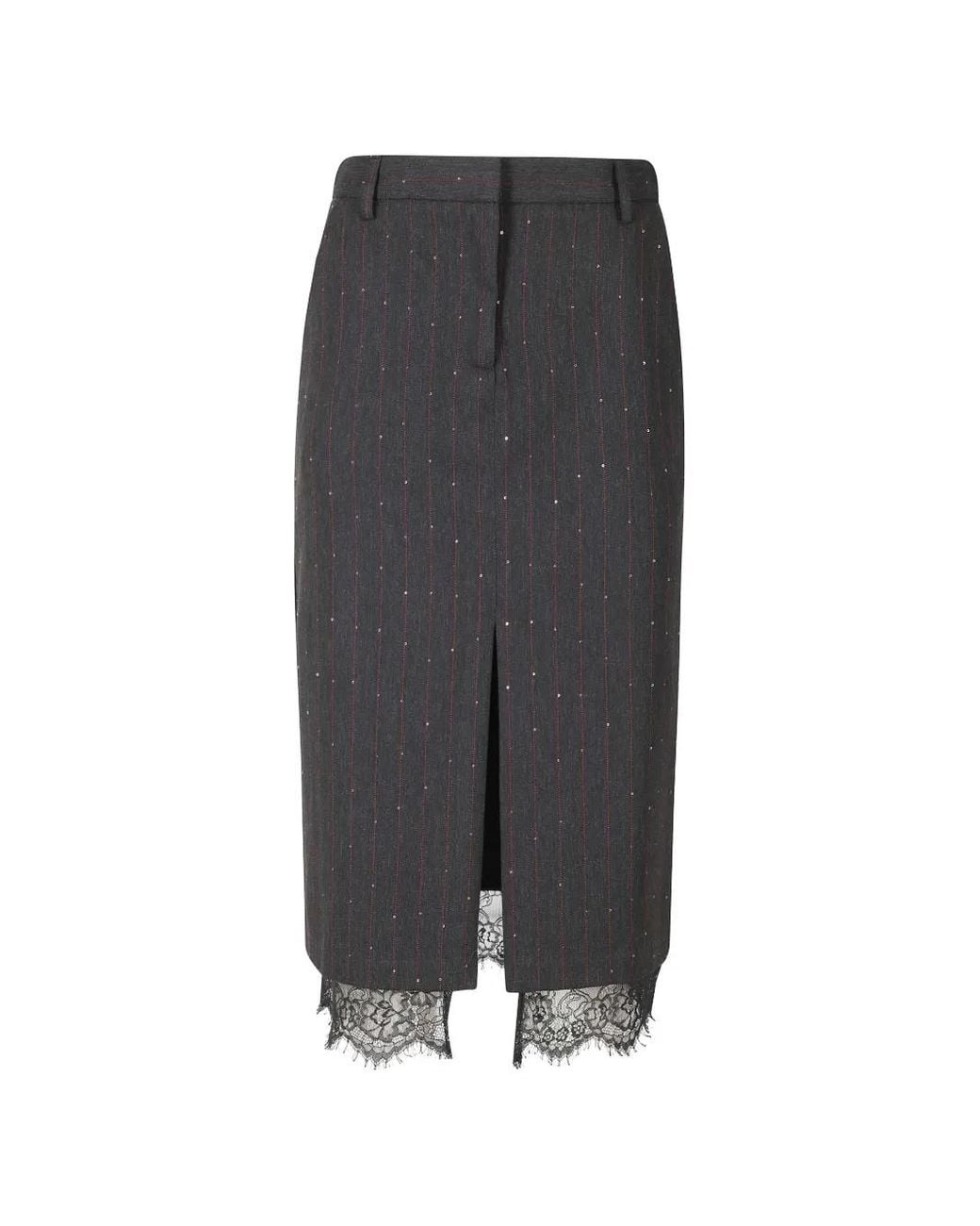 ERMANNO FIRENZE Gray Pinstripe Sequin-Embellished Midi Skirt
