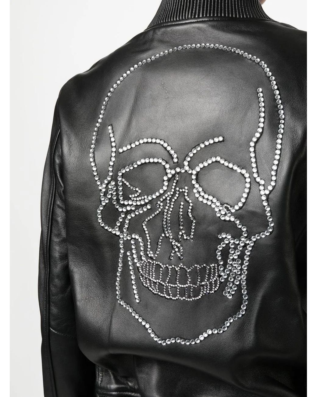 Philipp Plein Black Leather Bomber Jacket