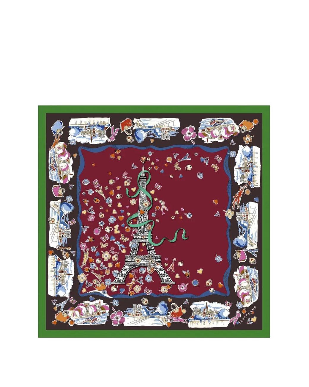 Longchamp Red Tour Enchantée Silk Scarf 50