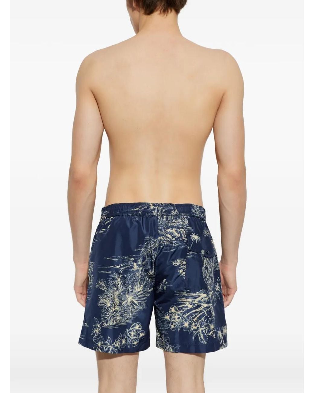 Moncler Blue Floral-Print Swim Shorts for men