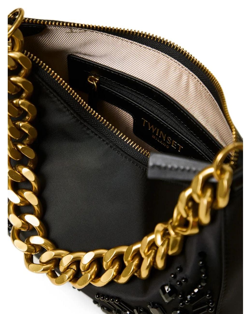 Twinset Black Liliane Crystal-Embellished Chain-Link Shoulder Bag