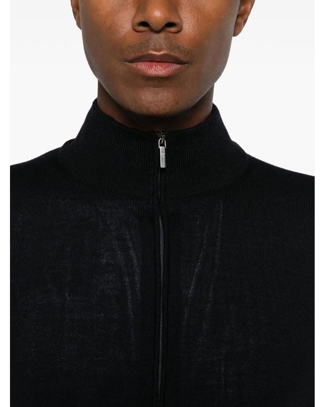 Heritage Black Zip-Up High-Neck Cardigan for men