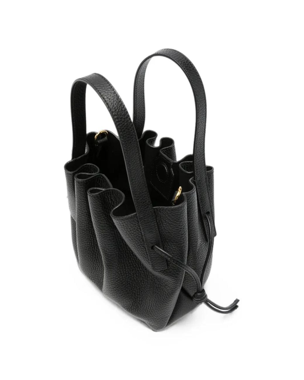 Yuzefi Black Mini Scallop Pebbled-Leather Tote Bag