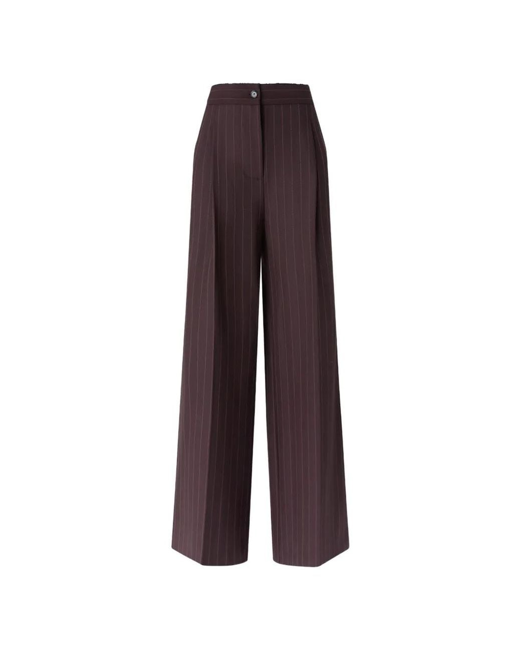 Pinko Purple Pantalon Bordé De Dentelle À Fines Rayures