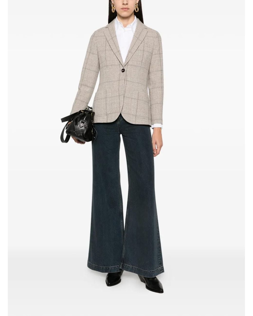 Circolo 1901 Natural Check-Pattern Wool Blazer