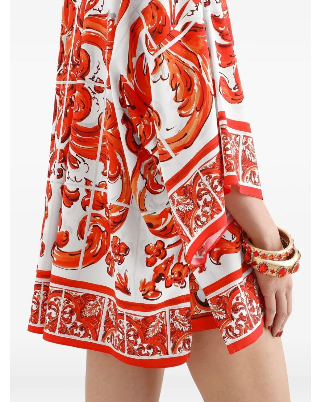 Dolce & Gabbana Red Majolica-Print Charmeuse Shirt