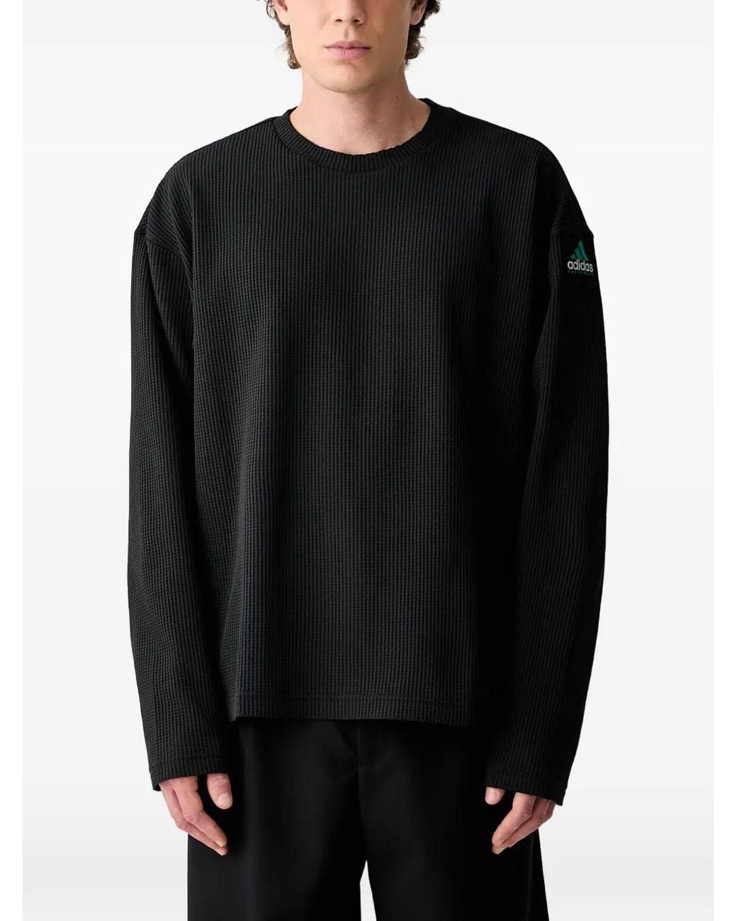 Adidas Black Waffle-Knit Long-Sleeve T-Shirt for men