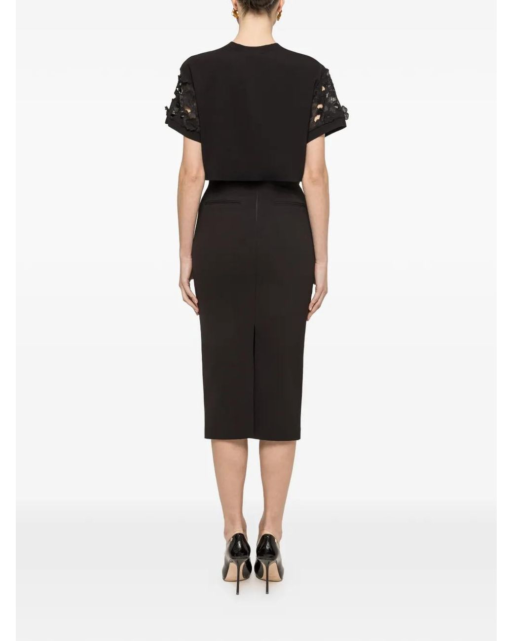 Nissa Black Embroidered Cotton T-Shirt
