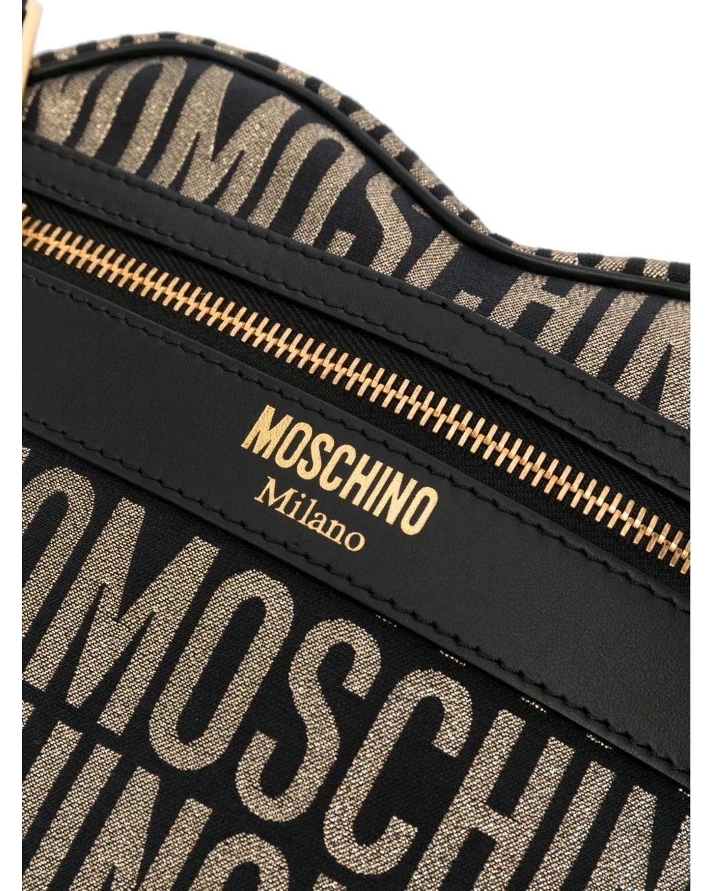 Moschino Black Allover Logo Small Heart Bag