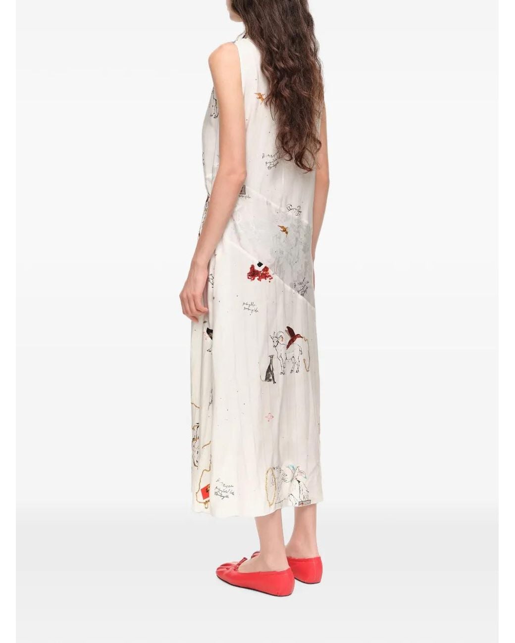 Bimba Y Lola White Animal Chain Collage Sleeveless Midi Dress