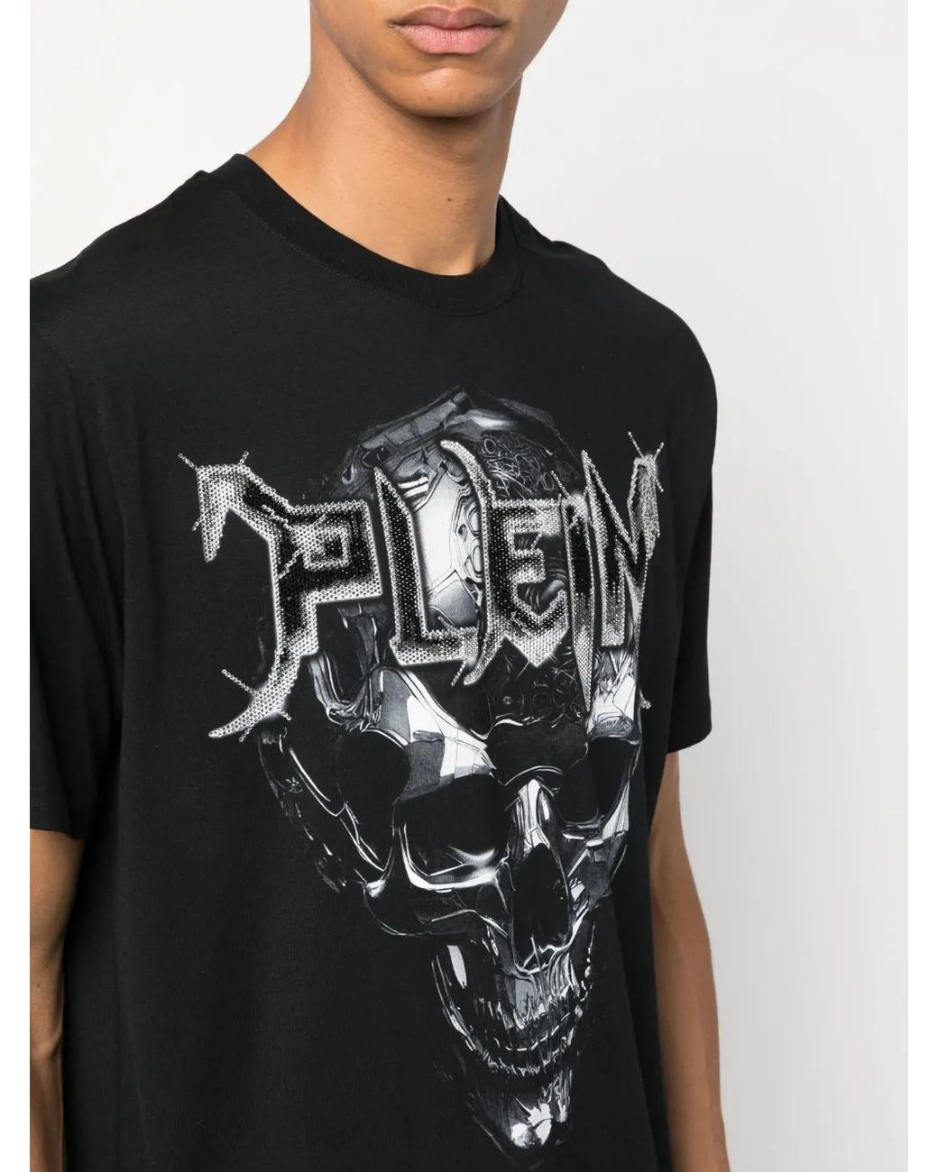 Philipp Plein Black Logo-Patch Round-Neck T-Shirt for men