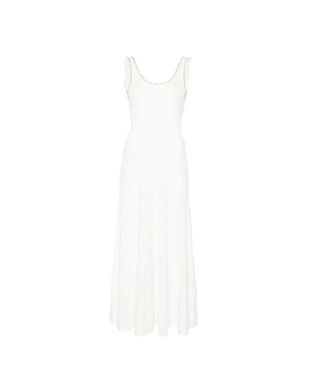 Sandro White Robe En Maille À Perles Métalliques
