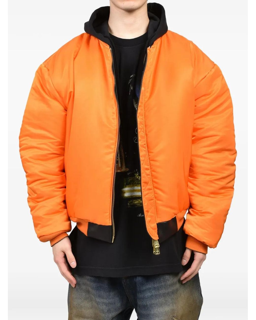 Vetements Black Veste Bomber Réversible En Cuir À Capuche for men