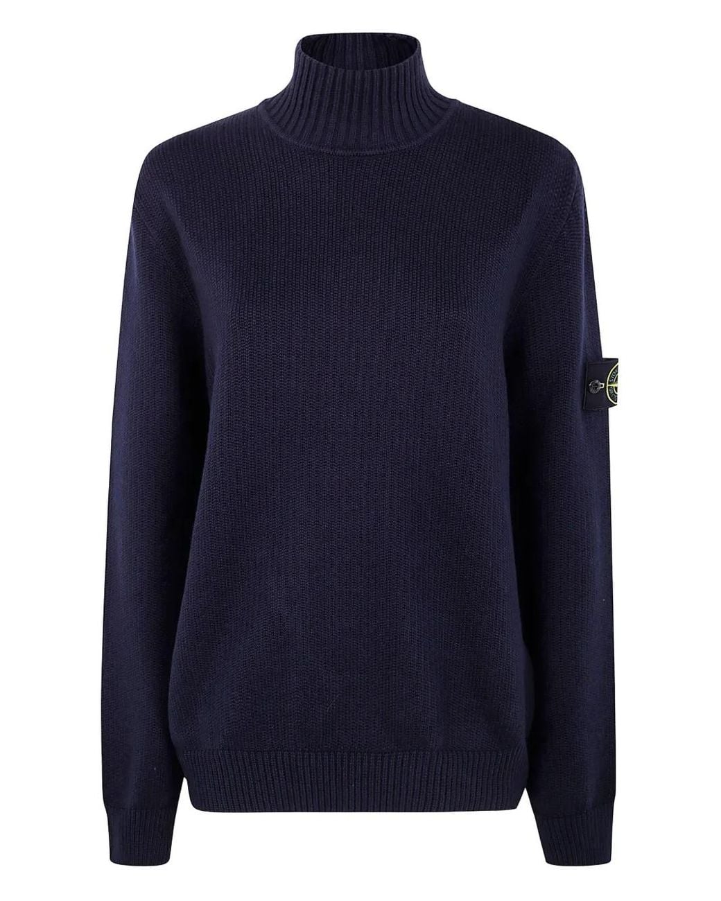 Stone Island Blue Cotton Elastomultiester T-Neck Pull Over for men